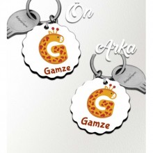 Kişiye Özel G Harfi Hayvanlar Tasarım HDF Dalgalı Anahtarlık