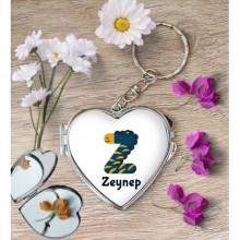 Kişiye Özel Z Harfi Hayvanlar Kalp Aynalı Metal Anahtarlık