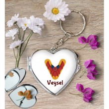 Kişiye Özel V Harfi Hayvanlar Kalp Aynalı Metal Anahtarlık