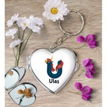 Kişiye Özel U Harfi Hayvanlar Kalp Aynalı Metal Anahtarlık