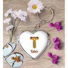 Kişiye Özel T Harfi Hayvanlar Kalp Aynalı Metal Anahtarlık
