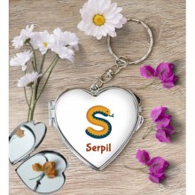 Kişiye Özel S Harfi Hayvanlar Kalp Aynalı Metal Anahtarlık