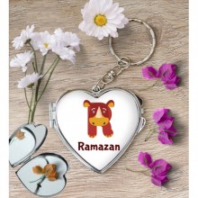 Kişiye Özel R Harfi Hayvanlar Kalp Aynalı Metal Anahtarlık