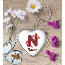 Kişiye Özel N Harfi Hayvanlar Kalp Aynalı Metal Anahtarlık