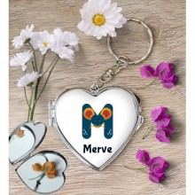 Kişiye Özel M Harfi Hayvanlar Kalp Aynalı Metal Anahtarlık