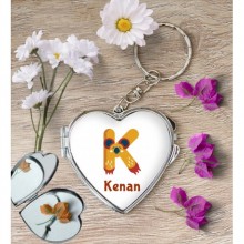 Kişiye Özel K Harfi Hayvanlar Kalp Aynalı Metal Anahtarlık