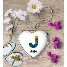 Kişiye Özel J Harfi Hayvanlar Kalp Aynalı Metal Anahtarlık