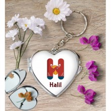 Kişiye Özel H Harfi Hayvanlar Kalp Aynalı Metal Anahtarlık