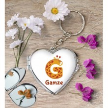 Kişiye Özel G Harfi Hayvanlar Kalp Aynalı Metal Anahtarlık