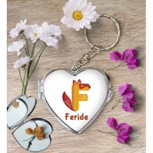 Kişiye Özel F Harfi Hayvanlar Kalp Aynalı Metal Anahtarlık