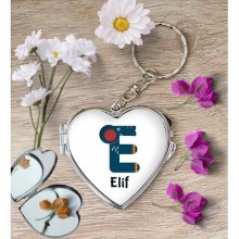 Kişiye Özel E Harfi Hayvanlar Kalp Aynalı Metal Anahtarlık