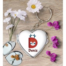 Kişiye Özel D Harfi Hayvanlar Kalp Aynalı Metal Anahtarlık