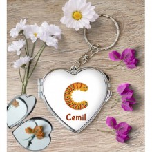 Kişiye Özel C Harfi Hayvanlar Kalp Aynalı Metal Anahtarlık