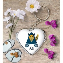 Kişiye Özel A Harfi Hayvanlar Kalp Aynalı Metal Anahtarlık