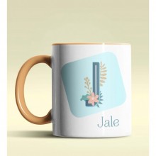 Kişiye Özel J Harfi Temalı Tropikal Tasarım Turuncu Renk Kupa