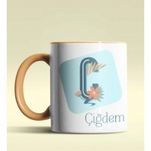 Kişiye Özel Ç Harfi Temalı Tropikal Tasarım Turuncu Renk Kupa