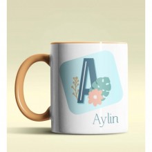 Kişiye Özel A Harfi Temalı Tropikal Tasarım Turuncu Renk Kupa