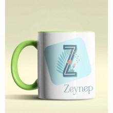 Kişiye Özel Z Harfi Temalı Tropikal Tasarım Yeşil Renk Kupa