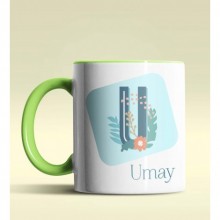 Kişiye Özel U Harfi Temalı Tropikal Tasarım Yeşil Renk Kupa