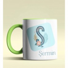 Kişiye Özel Ş Harfi Temalı Tropikal Tasarım Yeşil Renk Kupa