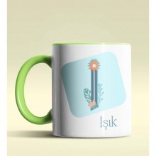 Kişiye Özel I Harfi Temalı Tropikal Tasarım Yeşil Renk Kupa