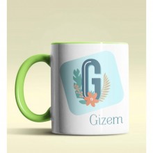 Kişiye Özel G Harfi Temalı Tropikal Tasarım Yeşil Renk Kupa
