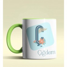 Kişiye Özel Ç Harfi Temalı Tropikal Tasarım Yeşil Renk Kupa