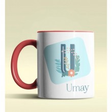 Kişiye Özel U Harfi Temalı Tropikal Tasarım Kırmızı Renk Kupa