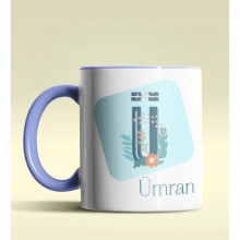 Kişiye Özel Ü Harfi Temalı Tropikal Tasarım Mavi Renk Kupa