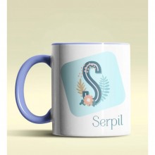 Kişiye Özel S Harfi Temalı Tropikal Tasarım Mavi Renk Kupa