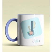 Kişiye Özel J Harfi Temalı Tropikal Tasarım Mavi Renk Kupa