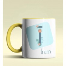 Kişiye Özel İ Harfi Temalı Tropikal Tasarım Sarı Renk Kupa