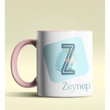 Kişiye Özel Z Harfi Temalı Tropikal Tasarım Pembe Renk Kupa