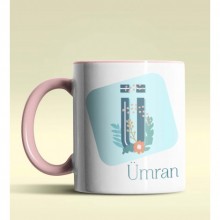 Kişiye Özel Ü Harfi Temalı Tropikal Tasarım Pembe Renk Kupa