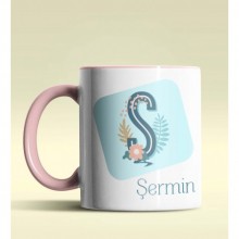 Kişiye Özel Ş Harfi Temalı Tropikal Tasarım Pembe Renk Kupa