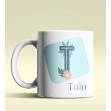 Kişiye Özel T Harfi Temalı Tropikal Tasarım Beyaz Renk Kupa