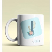 Kişiye Özel J Harfi Temalı Tropikal Tasarım Beyaz Renk Kupa