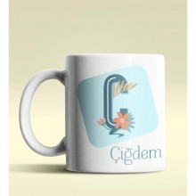 Kişiye Özel Ç Harfi Temalı Tropikal Tasarım Beyaz Renk Kupa