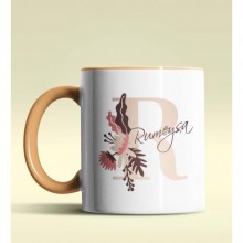 Kişiye Özel R Harfi Temalı Flowers Tasarım Turuncu Renk Kupa