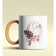 Kişiye Özel O Harfi Temalı Flowers Tasarım Turuncu Renk Kupa