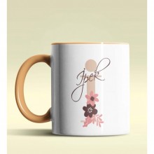 Kişiye Özel İ Harfi Temalı Flowers Tasarım Turuncu Renk Kupa