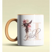 Kişiye Özel H Harfi Temalı Flowers Tasarım Turuncu Renk Kupa