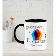 Kişiye Özel Tasarımcı Grafiker Tasarımlı Siyah Kupa