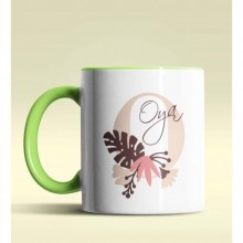 Kişiye Özel O Harfi Temalı Flowers Tasarım Yeşil Renk Kupa