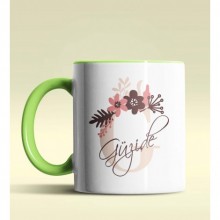 Kişiye Özel G Harfi Temalı Flowers Tasarım Yeşil Renk Kupa