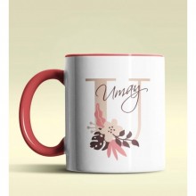 Kişiye Özel U Harfi Temalı Flowers Tasarım Kırmızı Renk Kupa