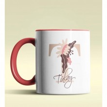 Kişiye Özel T Harfi Temalı Flowers Tasarım Kırmızı Renk Kupa