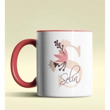 Kişiye Özel S Harfi Temalı Flowers Tasarım Kırmızı Renk Kupa