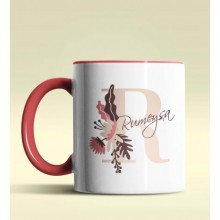 Kişiye Özel R Harfi Temalı Flowers Tasarım Kırmızı Renk Kupa