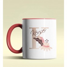 Kişiye Özel K Harfi Temalı Flowers Tasarım Kırmızı Renk Kupa